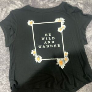 H&M Black Daisy Square Graphic Crop Tee